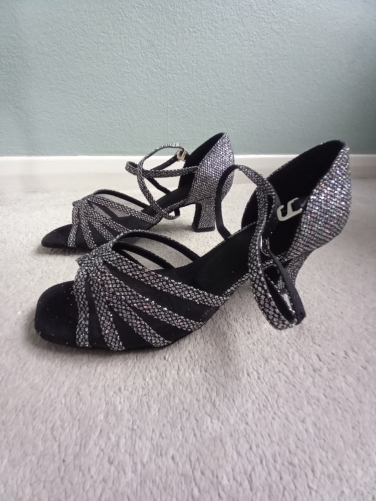 Ladies Dance Shoes Line Latin Salsa Jive Size 5. Rainbow Glitter. New