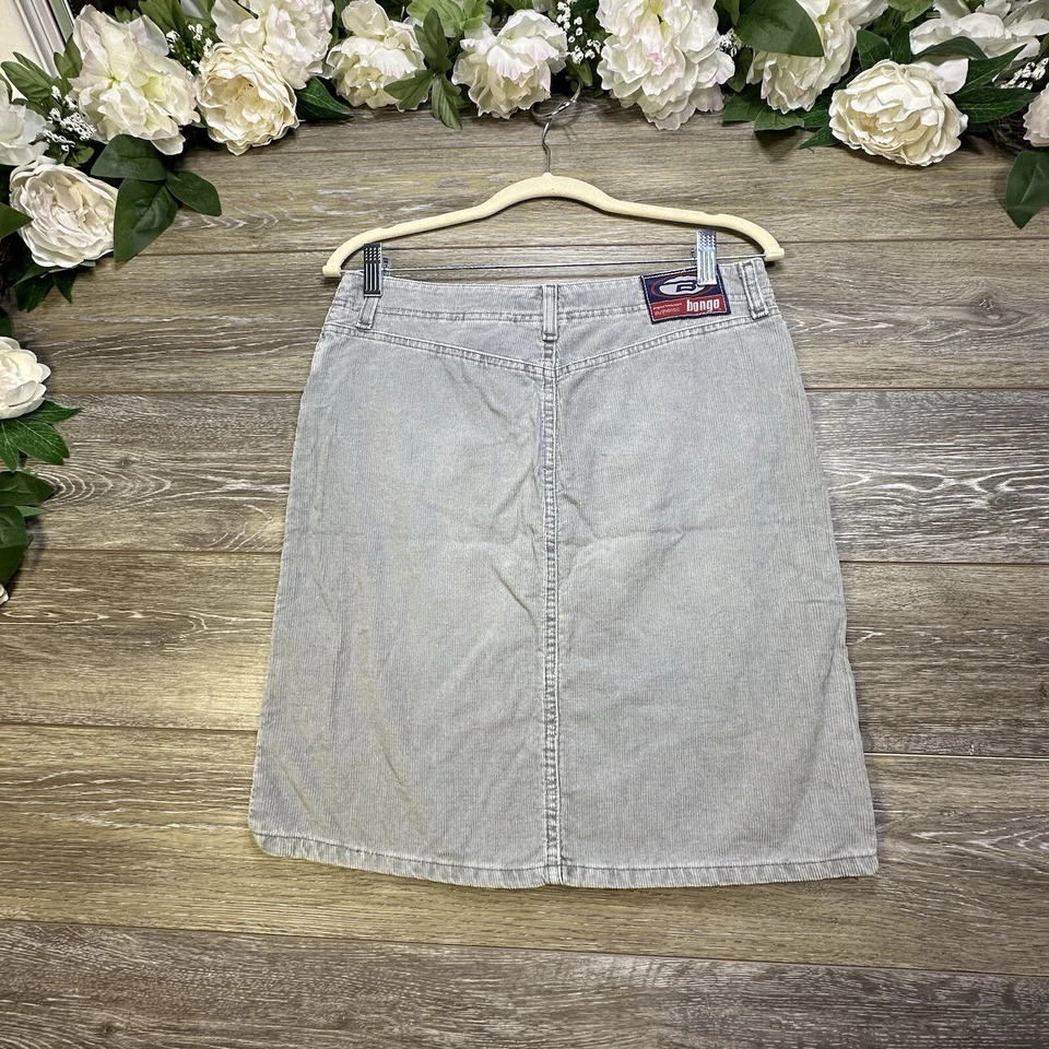 Vintage Y2K Corduroy Skirt Size 5 Juniors Grey Knee Length Denim BONGO Hipster - Image 3 of 4