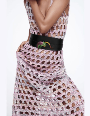 Zara CHAMELEON JEWEL BELT NWT Black Adjustable Size 80 (US 30)