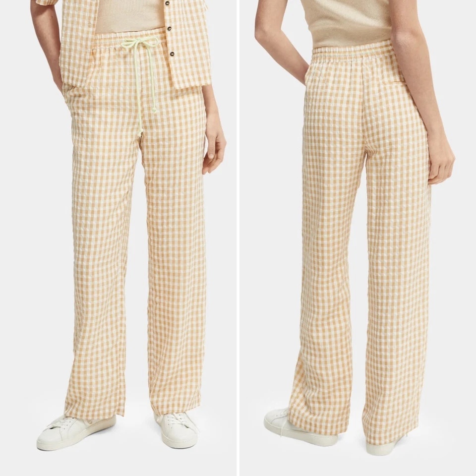Pantalones de tiro medio a cuadros Scotch & Soda XS Gingham Seersucker para mujer