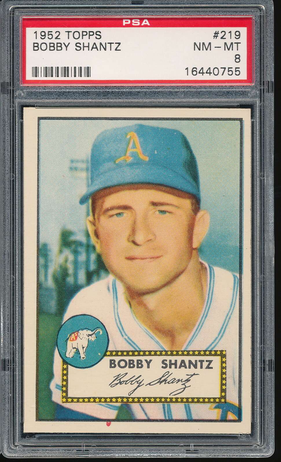 1952 Topps Bobby Shantz #219 PSA 8 - A's