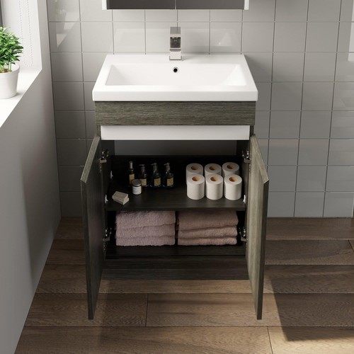600mm Bathroom Vanity Unit Basin 2 Door Storage Cabinet Furniture Charcoal Grey - Picture 7 of 14