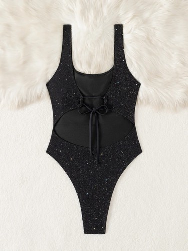 Womens One Piece Swimsuit Glitter Swimwear Cut Out Monokini Thong Bathing Suits - Picture 21 of 25