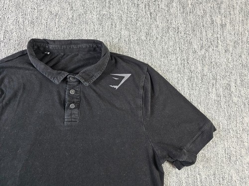 GYMSHARK Polo Shirt Mens Size M Black Training Crest Top Gym Fitness Golf Black - Picture 3 of 8