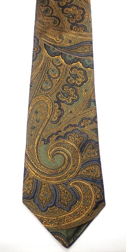 PAUL FREDRICK BRAUN GOLD GRAU PAISLEY GEWEBT 100 % ITALIENISCHE SEIDE KRAWATTE 58 1/2"