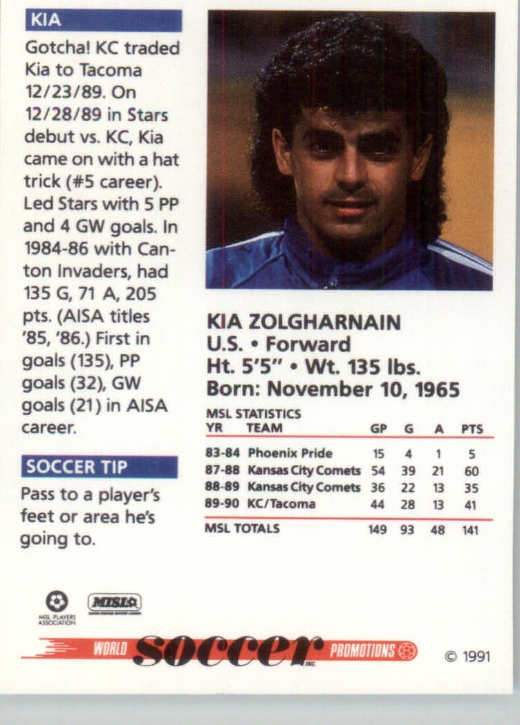 1991 Soccer Shots MSL MISL NASL NPSL - Tacoma Stars - #080 Kia