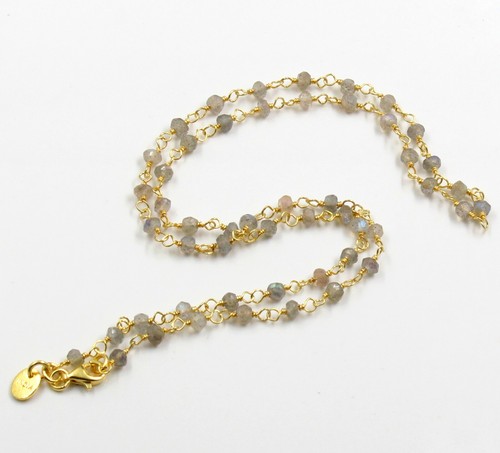 Multi Gemstone Beads Gold Plated Long Necklace Solid 925 Sterling Silver - Picture 21 of 24