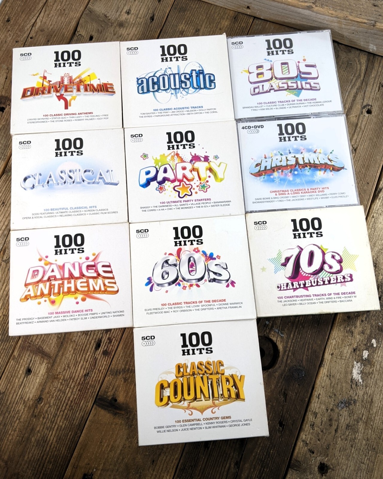 Mixed Genre 100 HITS CD Album Bundle x10: Dance Anthems, 80s Classics, Country