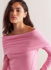 NWT Free People We The Free Off Shoulder Long Sleeve Layering Top $58 L Pink