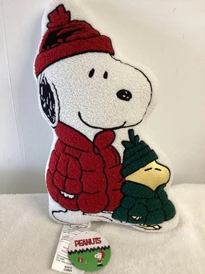 New Peanuts Snoopy & Woodstock In Puffer Winter Coats Sherpa Pillow - Image 1 of 3