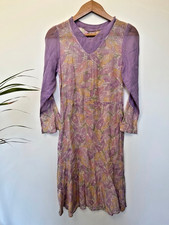 1920s Flapper Purple Sheer Floral Print Cotton Dress Garden Party XS