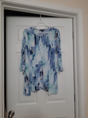 N Touch 3/4 Sleeve Tunic Multi-Color Pullover Asymmetrical Hem Relaxed, Size L