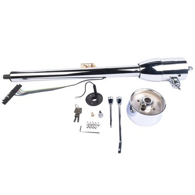 32'' Manual Floor Shift Tilt Steering Column with Key & 9 Bolt Adapter Chrome