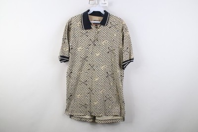Vintage 90s Streetwear Mens Small Diamond Paisley All Over Print Golf Polo Shirt