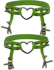 Women Adjustable Leather Thigh Garter, Heart Shaped Leg Garter with Clips pun...