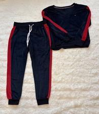 VTG Y2K Tommy Hilfiger Velour Velvet Blue Tracksuit Set 2pc Size L UNISEX