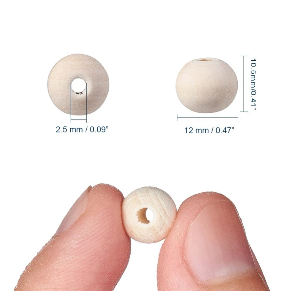 🤍 50 X 12MM ROUND WOODEN BEADS IN NATURAL. DIY JEWELLERY MAKING FINDINGS CRAFT - image 2 of 2