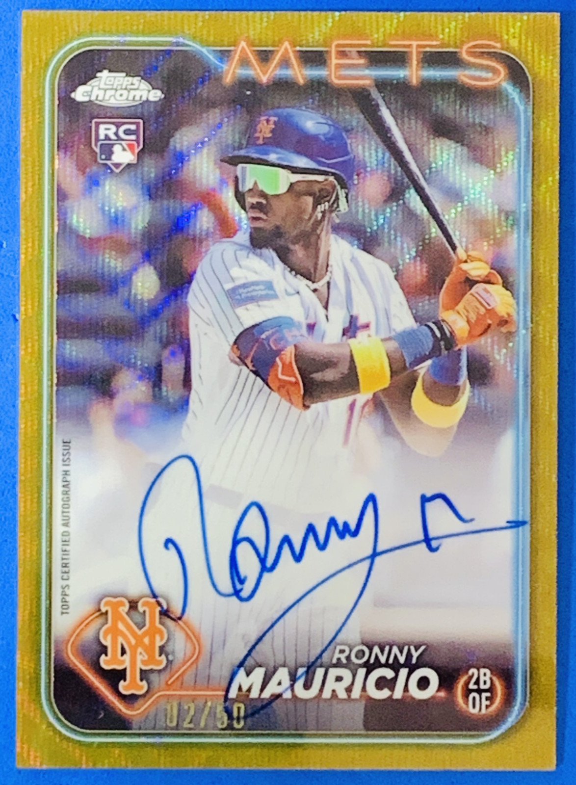 Ronny Mauricio 2024 Topps Chrome Rookie Auto Gold Wave Refractor #RA-RM Mets /50