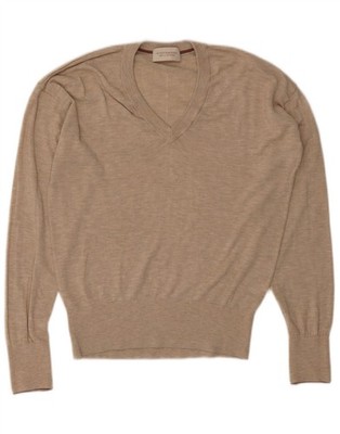 SCOTCH & SODA Womens V-Neck Jumper Sweater UK 14 Medium Beige Viscose AP04