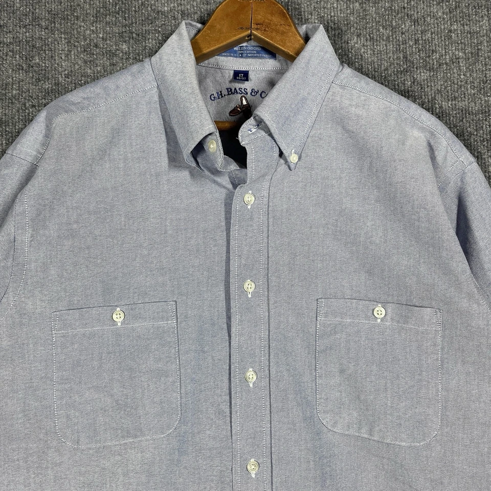 VINTAGE G.H. Bass & Co. Weejun Oxford Shirt Size 17 XL OCBD Cotton Preppy Blue - Image 2 of 4