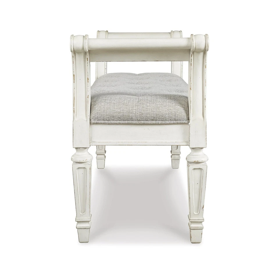 Realyn French Country Upholstered Tufted Accent Bench, Antique White - Image 2 of 4