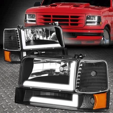 [6PCS] FOR 92-96 FORD F150-F350 DUAL LED DRL HEADLIGHT BUMPER LAMP BLACK/AMBER