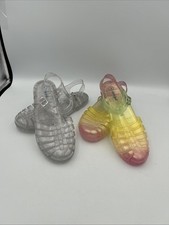 2X Cat Jack Jelly Sandals Kid s Size 3 - Clear Glitter Rainbow Color EUC