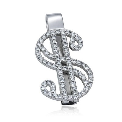 Dollar Zeichen Geld Clip Oder Kreditkarteninhaber Mit Diamant IN 14K Weiß Gold