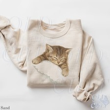 Retro Sleeping Kitten Sweatshirt Vintage Cat Lover Cute Animal Gift Idea