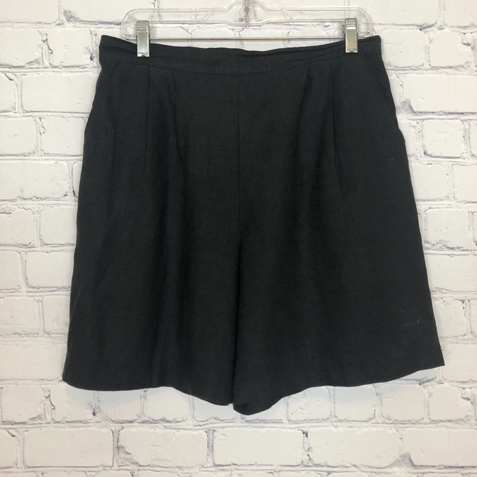 Daily Linen Pleated Bergen Shorts Size L Black 100% Linen