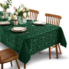 Damask Rectangle Tablecloth, Luxury Jacquard Design Green Table Cloth 60" X 102"