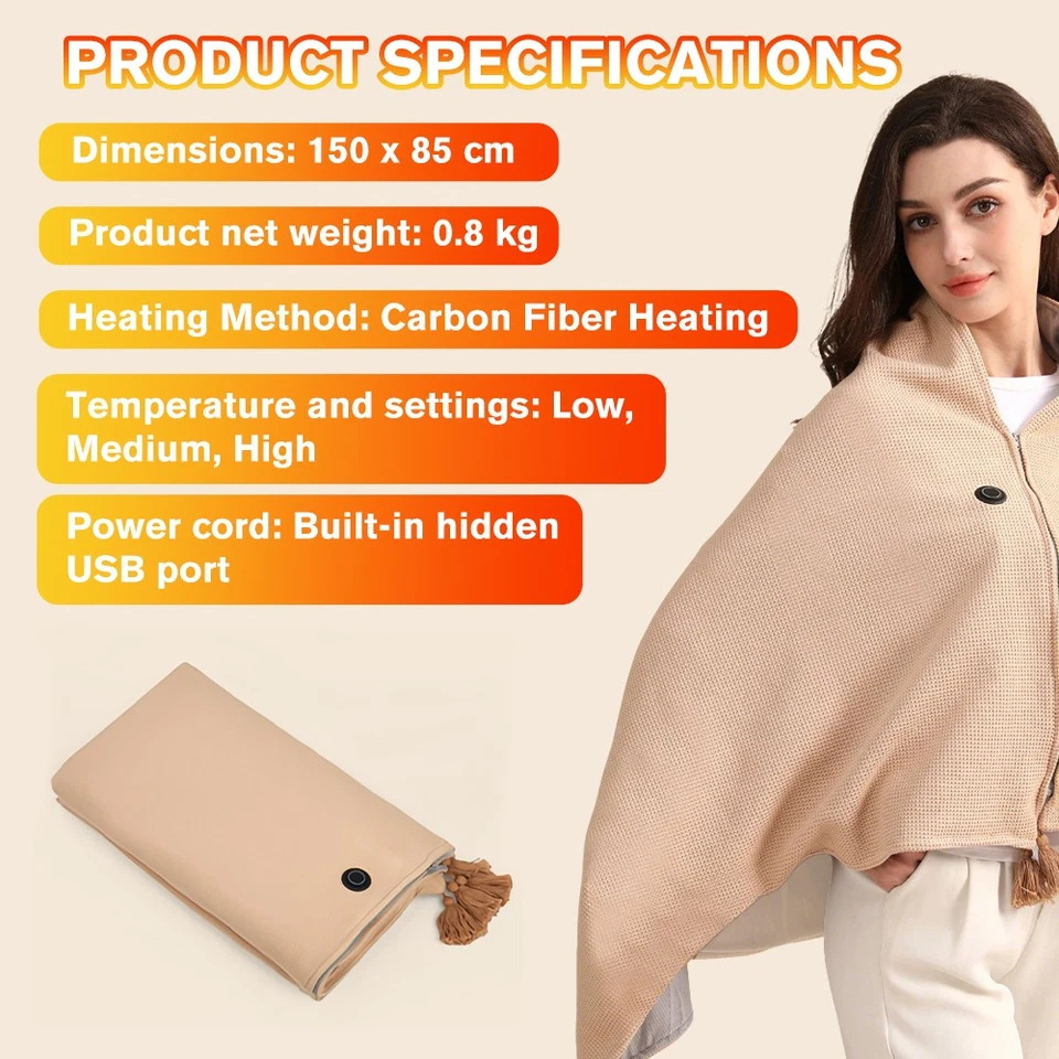 Портативные обертки для шалей с подогревом, электрические женские пледы с подогревом перезаряжаемые сделано в США - Изображение 3 из 4