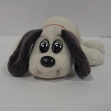 Vintage Pound Puppies Plush Dog Cream Brown Ears Red Collar Stuffed Animal Toy