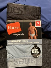 Hanes Originals Premium Men's SuperSoft Briefs 4 PK Blue/Black Small 28  -30  NWT
