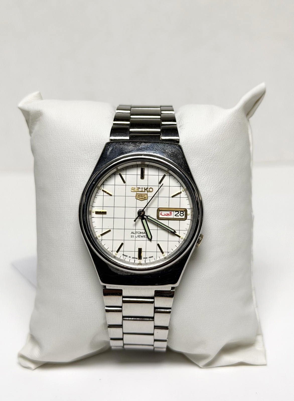 Seiko 5 Silver-Tone Automatic Grid-Pattern Dial W… - image 1