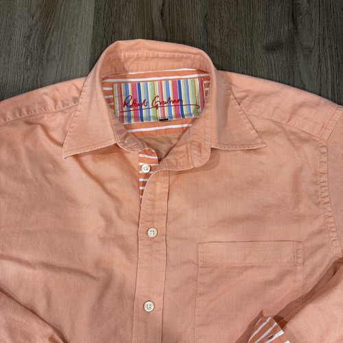 Robert Graham Shirt Mens Large Long Sleeve Flip Cuff Orange Peach 100% Cotton - Picture 4 of 8
