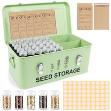 60 Slots Seed Storage Organizer, Metal Seed Saving Box with Lid and Safety