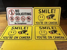 3-Smile You’re on Camera Signs+1 No Soliciting Sign 7”x10” New For Front Door