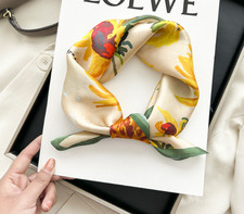 100 Silk Scarf Bandanna sunflower Print Square Shawl 53X53cm Neckerchief Wrap