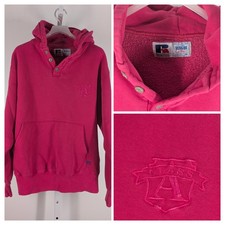 Russell Athletic Vintage 90s Pink Hoodie Henley Neck Embroider "A Class" USA