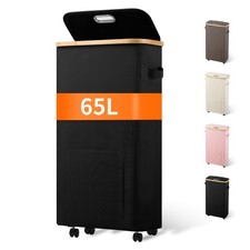 Tall Rolling Laundry Basket Hamper On Wheels Dirty Clothes Storage Lid