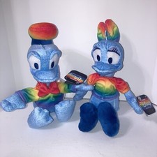 Disney Rainbow Plush Donald Duck Daisy Duck 10" Small Stuffed Animals Gay Pride