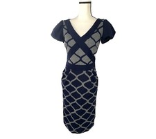 Gerani Neri Womens Sheath Dress Size S V-Neck Silhouette Back Slit Cap Sleeves