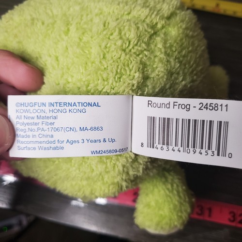 Hugfun RUNDER Plüschtier grüner Frosch GROSSE AUGEN kurze Arme & Beine gelber Bauch 8 Zoll - Bild 7 von 8