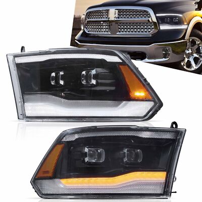 FULL LED DRL Dual Headlights For 2009-2018 Dodge Ram 1500 2500 3500 Sequential
