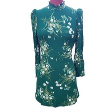 Reformation Lewis Dress Green Floral Long Sleeve High Neck Sheath Mini Lined 6