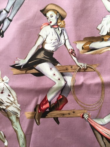 Alexander Hennry Beauties And Brains Fabric Yard Pinup Lilac Zombie Halloween - Picture 10 of 12