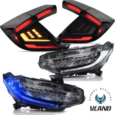 VLAND FULL LED Headlights + SMOKED Tail Lights For Honda Civic Hatch 2016-2021
