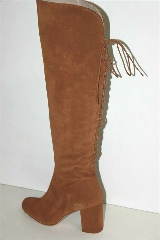 ZARA Bottes Genoux Croûte de Cuir Fauve Doublées Cuir Talons T 38