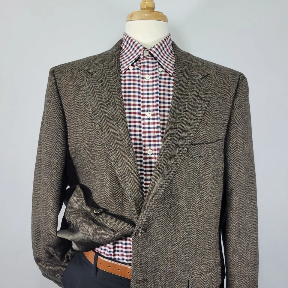 Casaco esportivo masculino Cricketeer tweed blazer dois botões marrom lã espinha de peixe 46R - Imagem 2 de 4